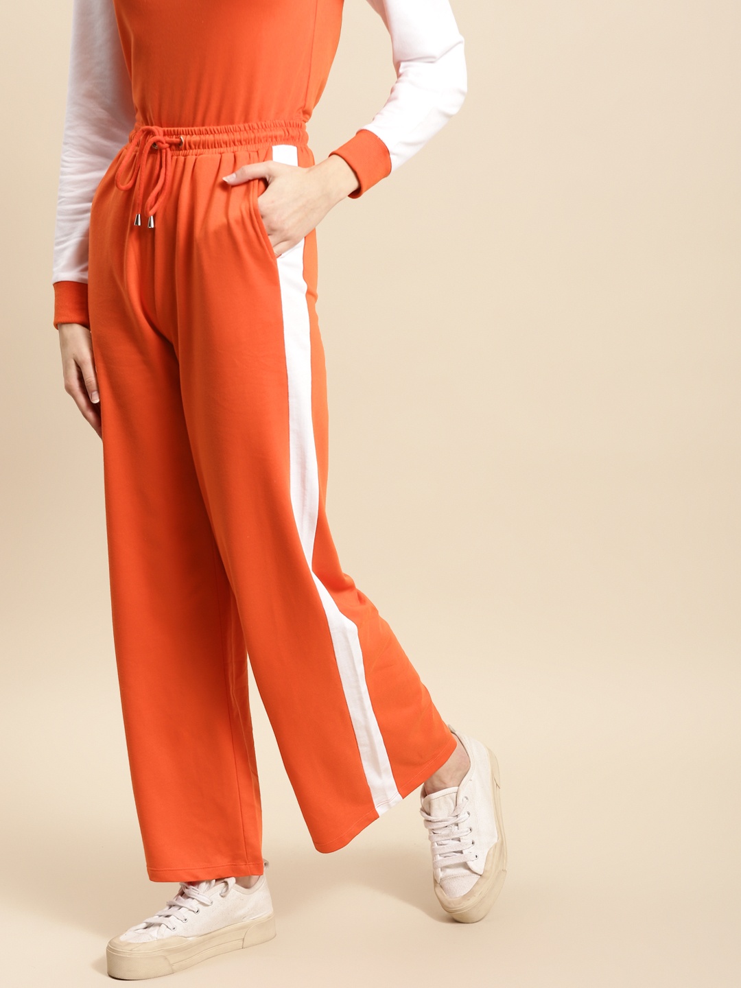 

COVER STORY Women Orange & White Trousers with Panel Detail