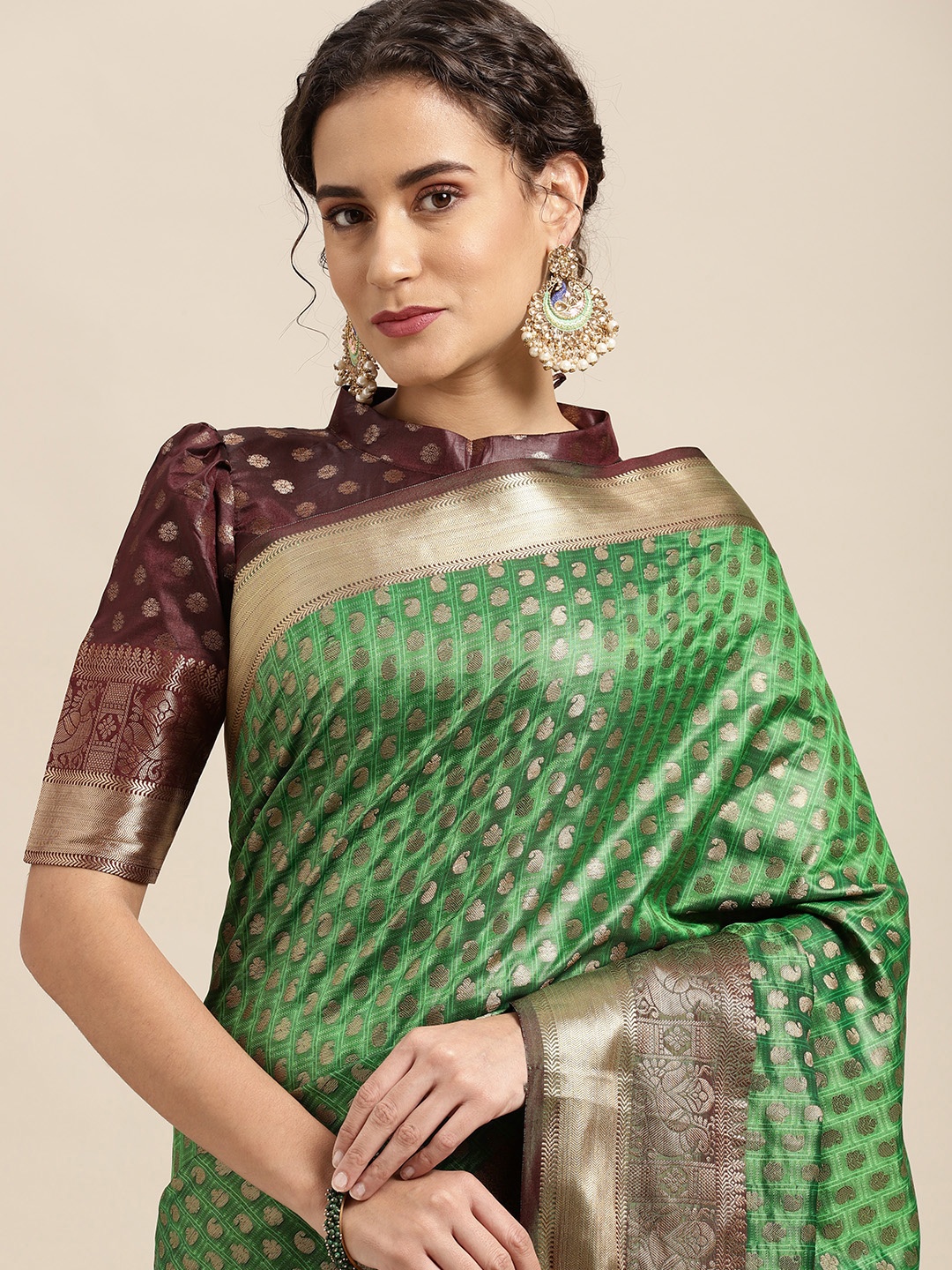 

Mitera Green & Golden Ethnic Motifs Kanjeevaram Saree