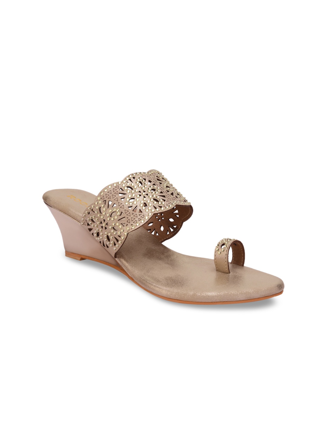 

Rocia Gold-Toned Embellished Ethnic Wedge Sandals with Laser Cuts