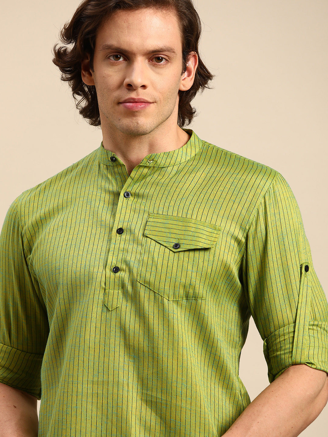 

Anouk Men Green & Black Woven Design Short Kurta