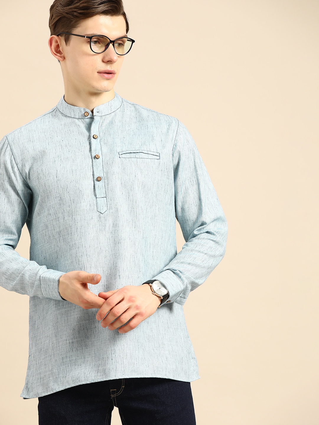 

Anouk Men Turquoise Blue Cotton Kurta