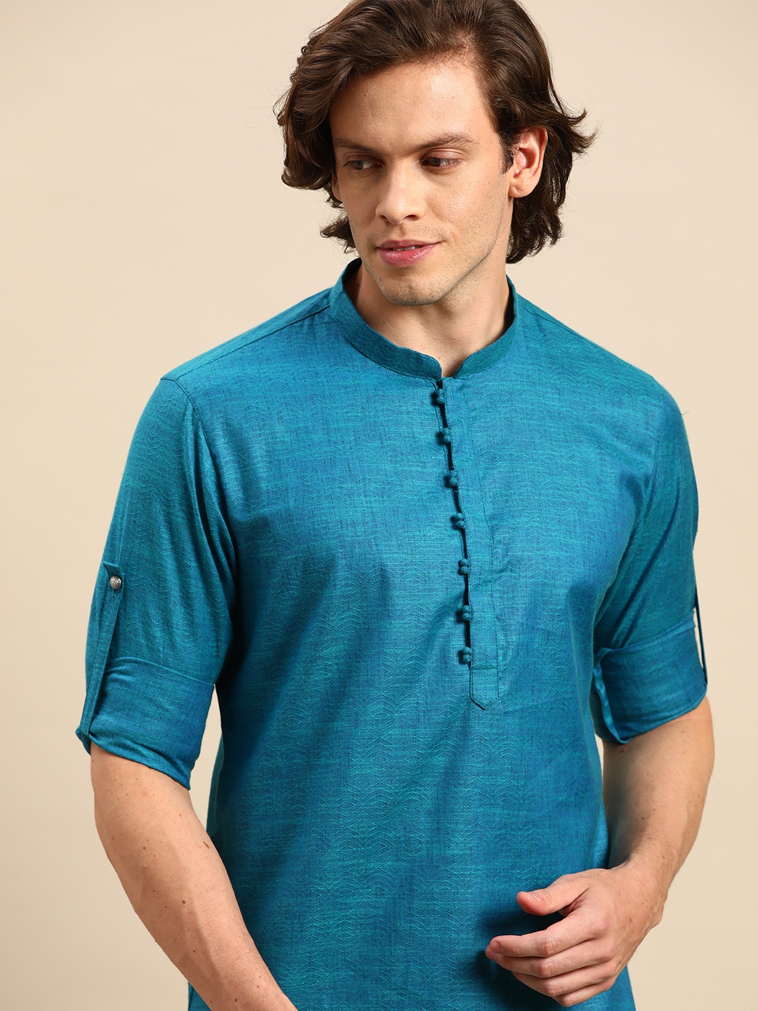 

Anouk Men Blue Woven Design Short Kurta