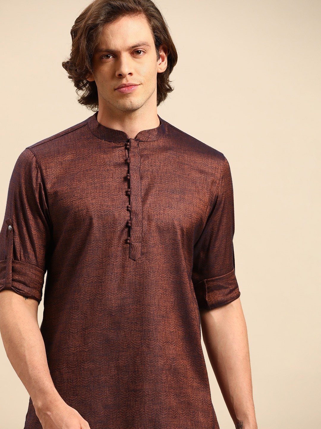 

Anouk Men Copper-Toned Woven Design Short Kurta