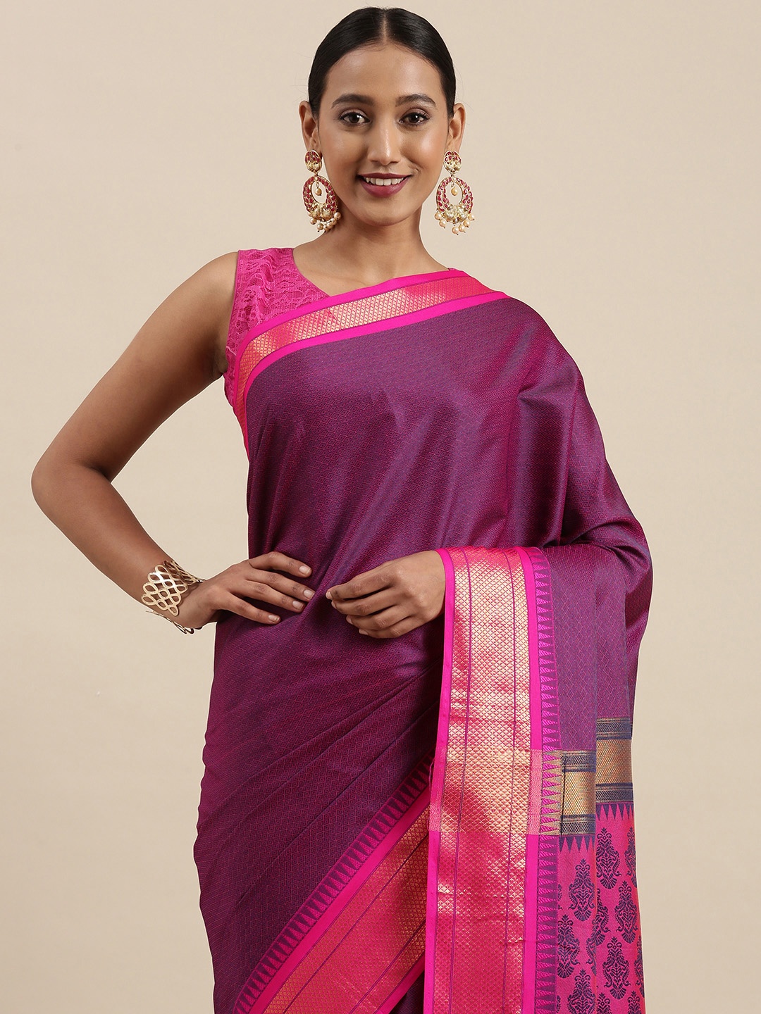 

Mitera Purple & Golden Ethnic Motif Woven Design Saree