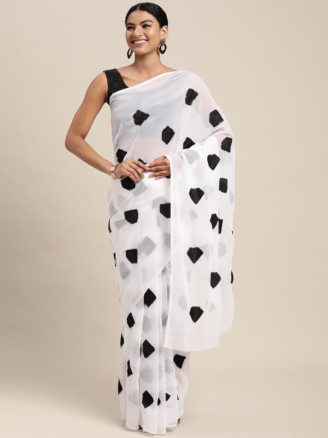 

Mitera White & Black Embellished Sequinned Saree