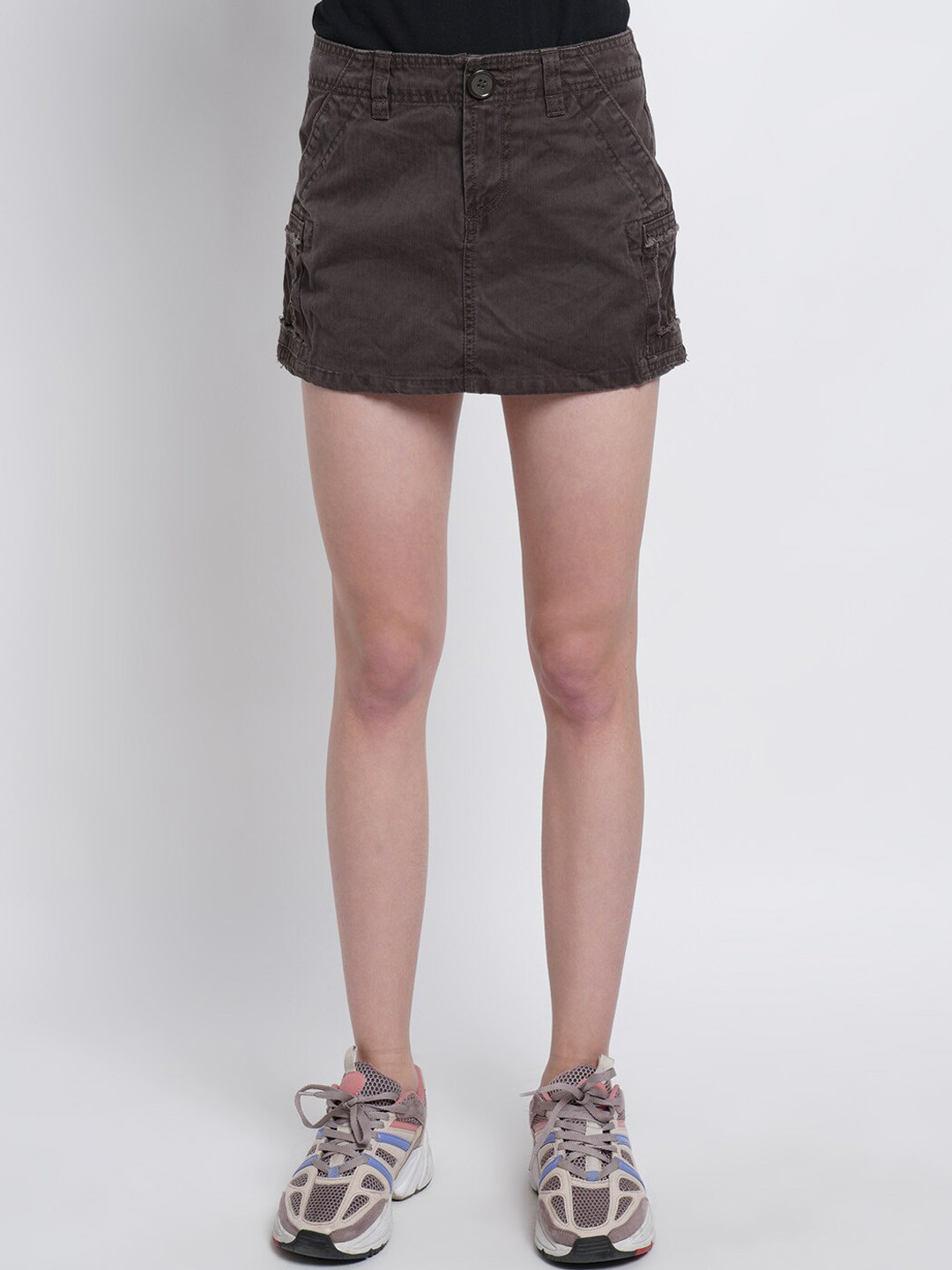 

Purple State Women Brown Solid A-line Mini Skirt