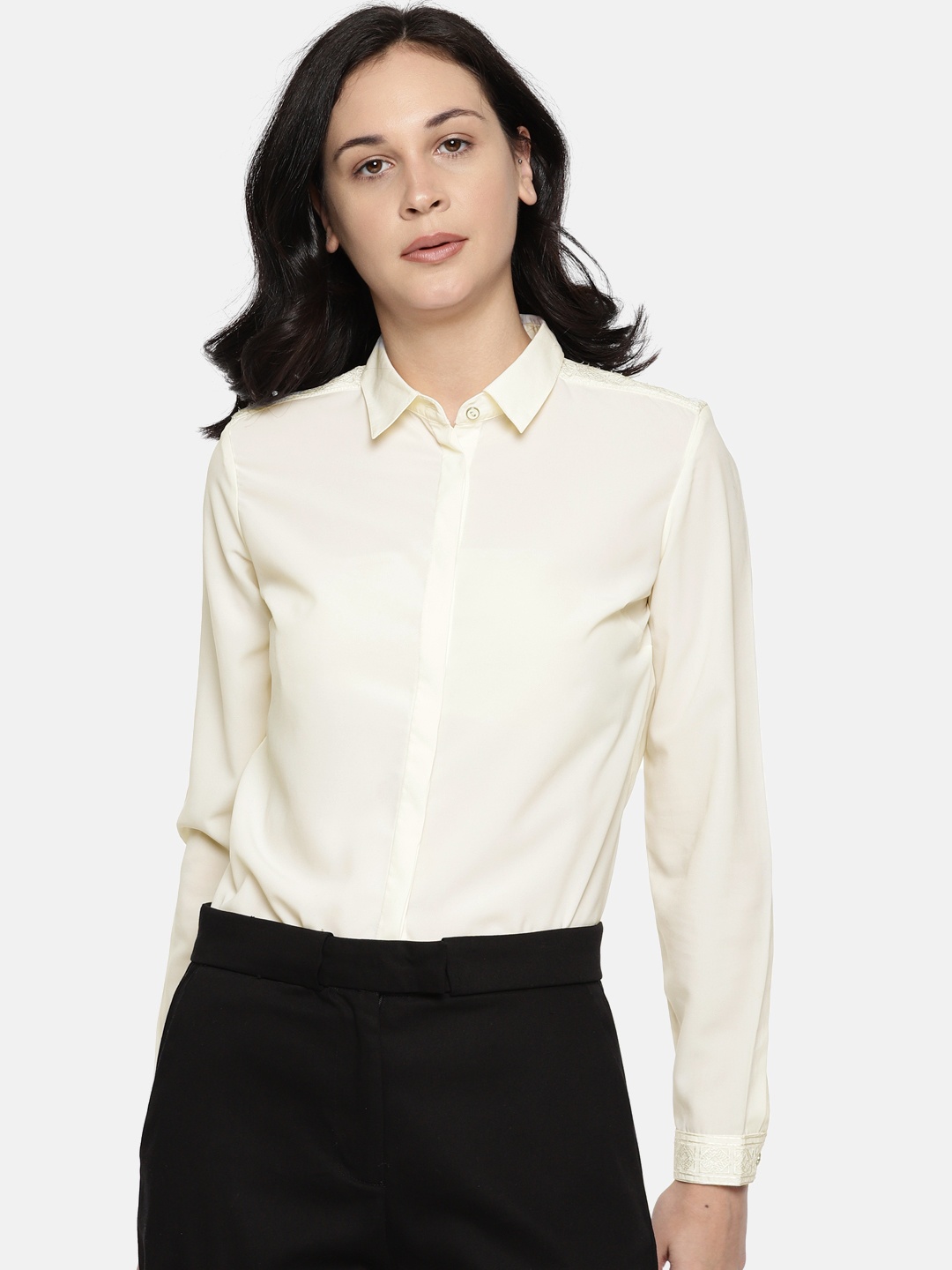 

Wills Lifestyle Women Cream-Coloured Solid Formal Shirt