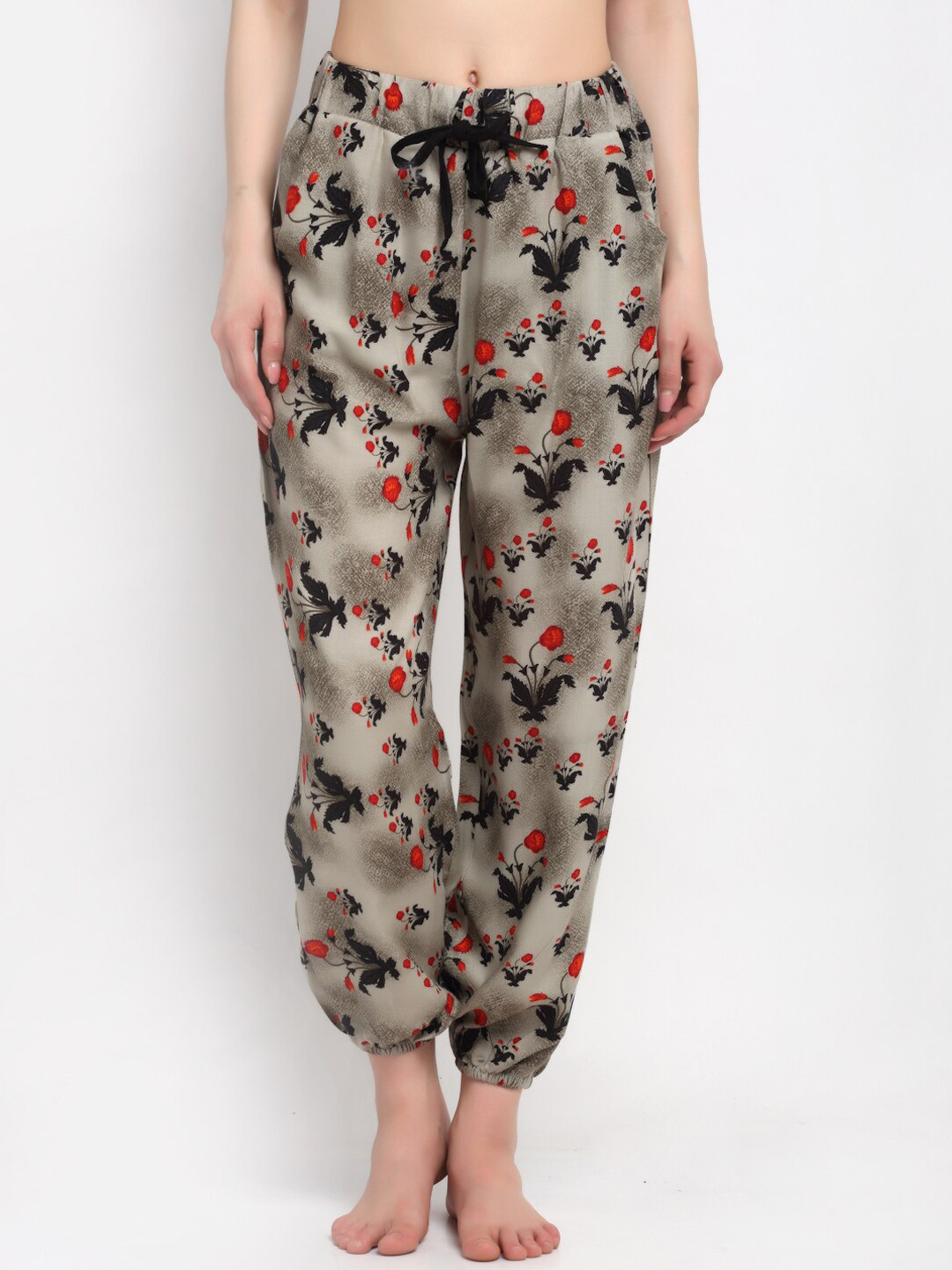

Anti Culture Women Grey & Black Floral Printed Lounge Pants