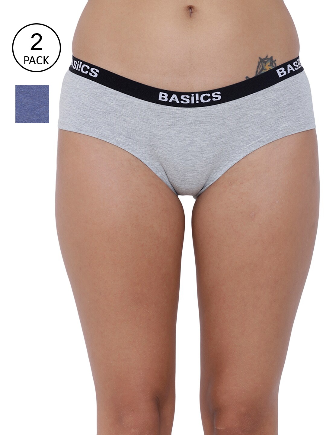 

BASIICS by La Intimo Women Pack Of 2 Bikini Briefs, Grey