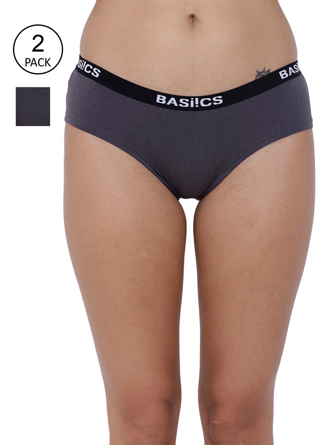 

BASIICS by La Intimo Women Pack Of 2 Grey Solid Bikini Briefs