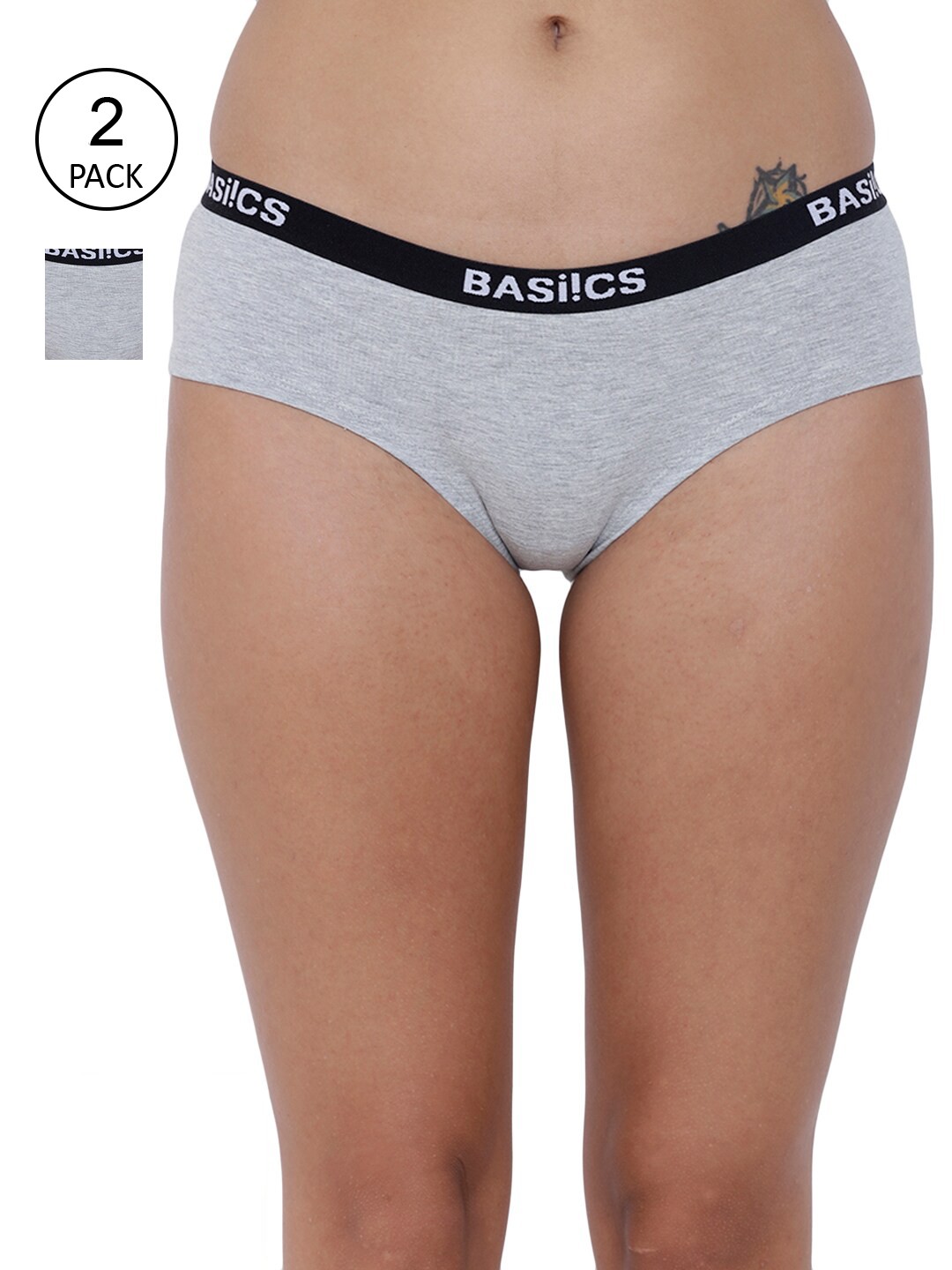 

BASIICS by La Intimo Women Pack Of 2 Solid Bikini Briefs, Grey melange