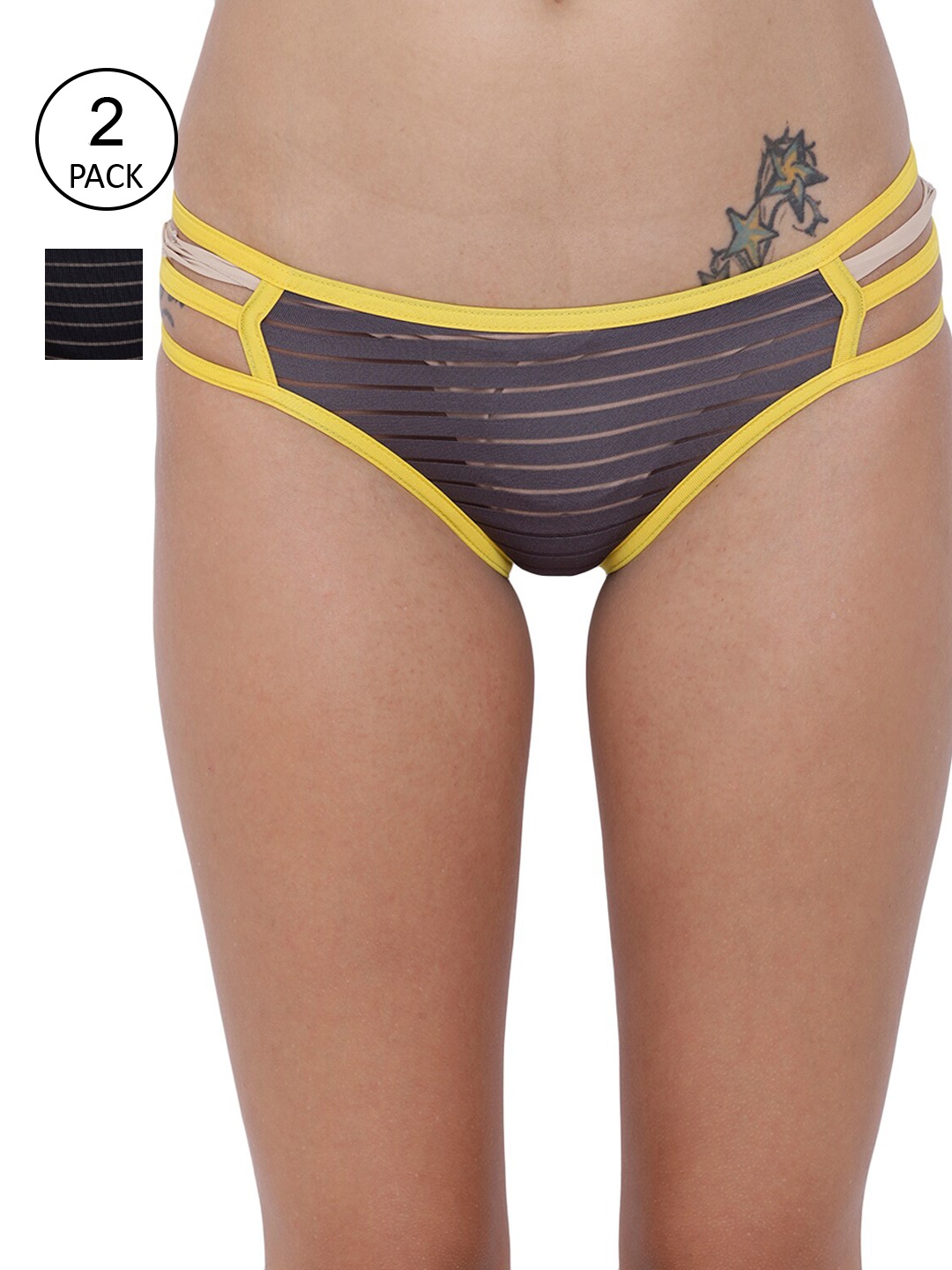 BASIICS by La Intimo Women Pack Of 2 Solid Bikini Briefs, Grey