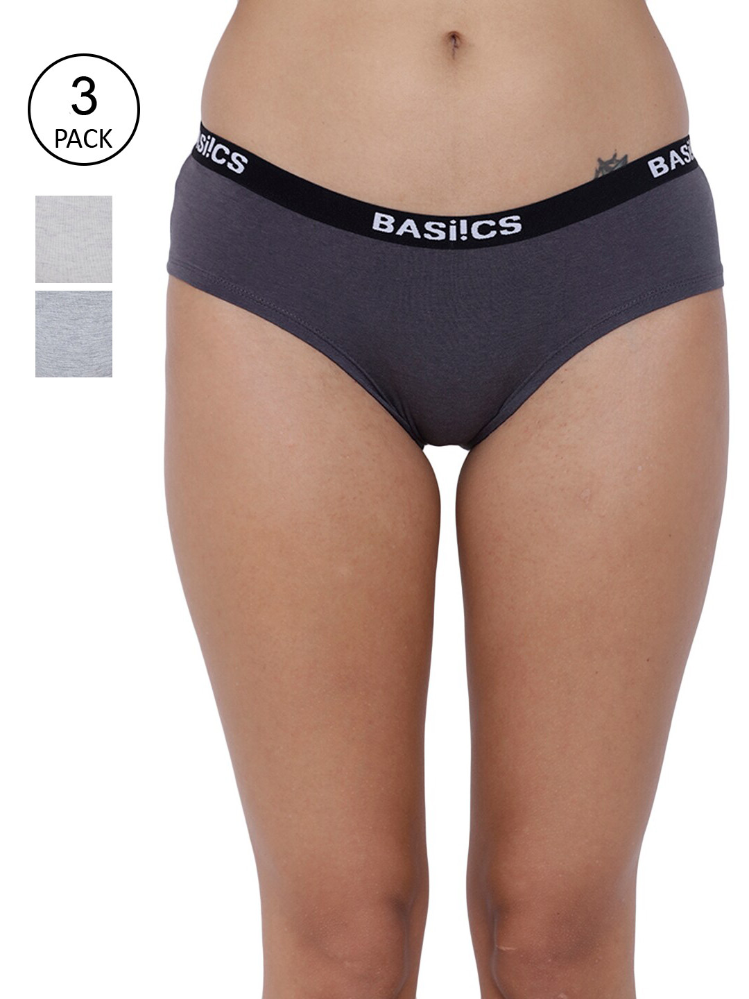 

BASIICS by La Intimo Pack Of 3 Women Grey & Off-White Solid Bikini Briefs BCPBK010CACJ