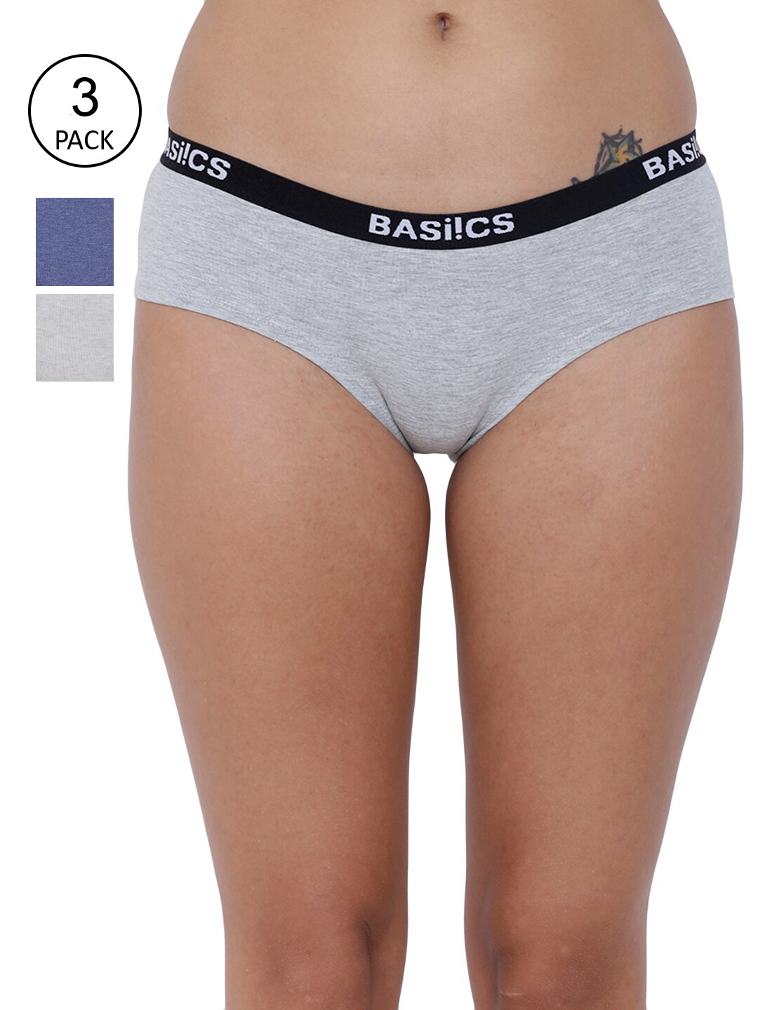 

BASIICS by La Intimo Women Pack Of 3 Solid Bikini Briefs, Blue