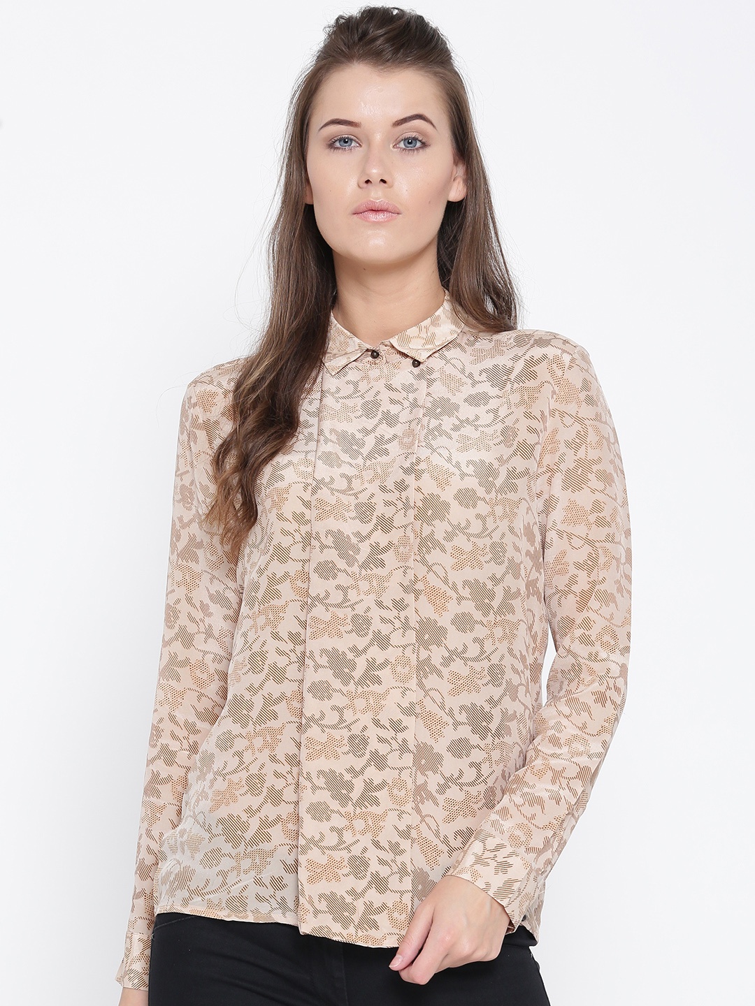 

Wills Lifestyle Women Beige Silk Printed Casual Shirt