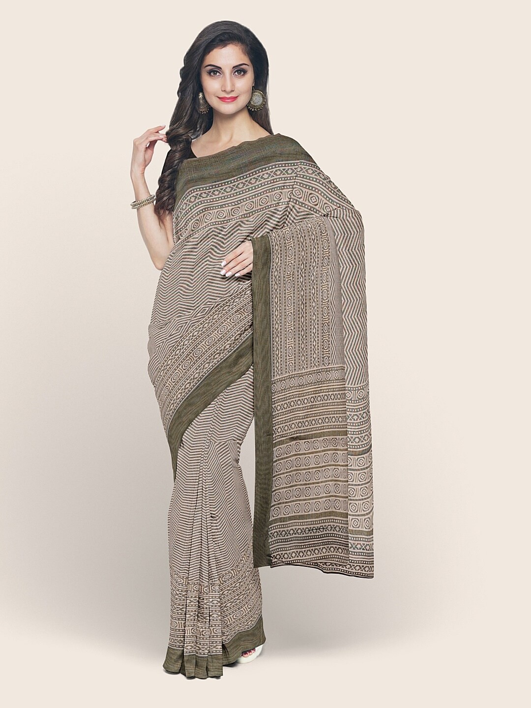 

Pothys Grey & Beige Geometric Printed Saree