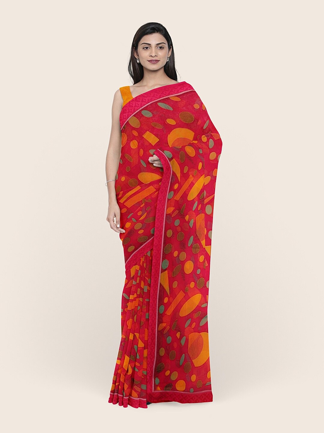 

Pothys Pink & Yellow Zari Saree