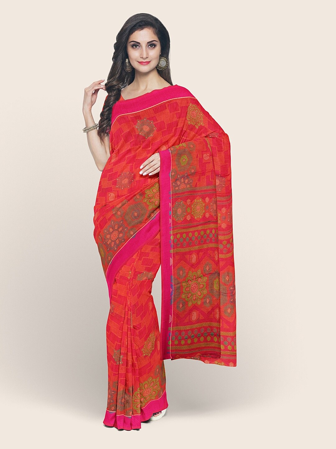 

Pothys Pink & Green Floral Saree