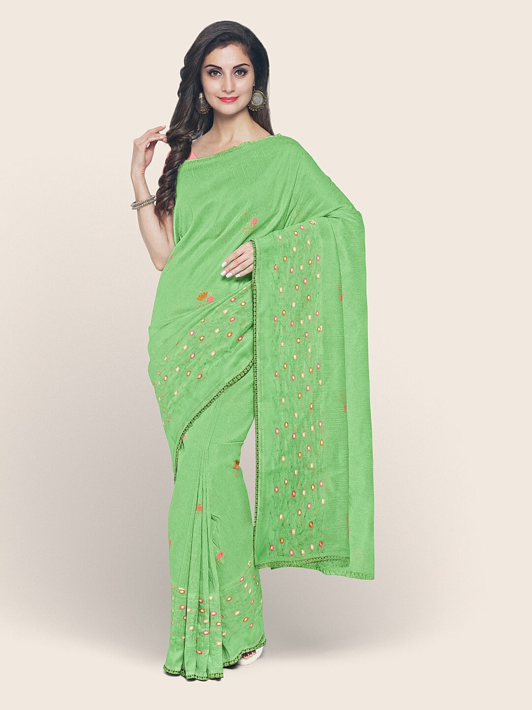 

Pothys Green & Pink Floral Saree