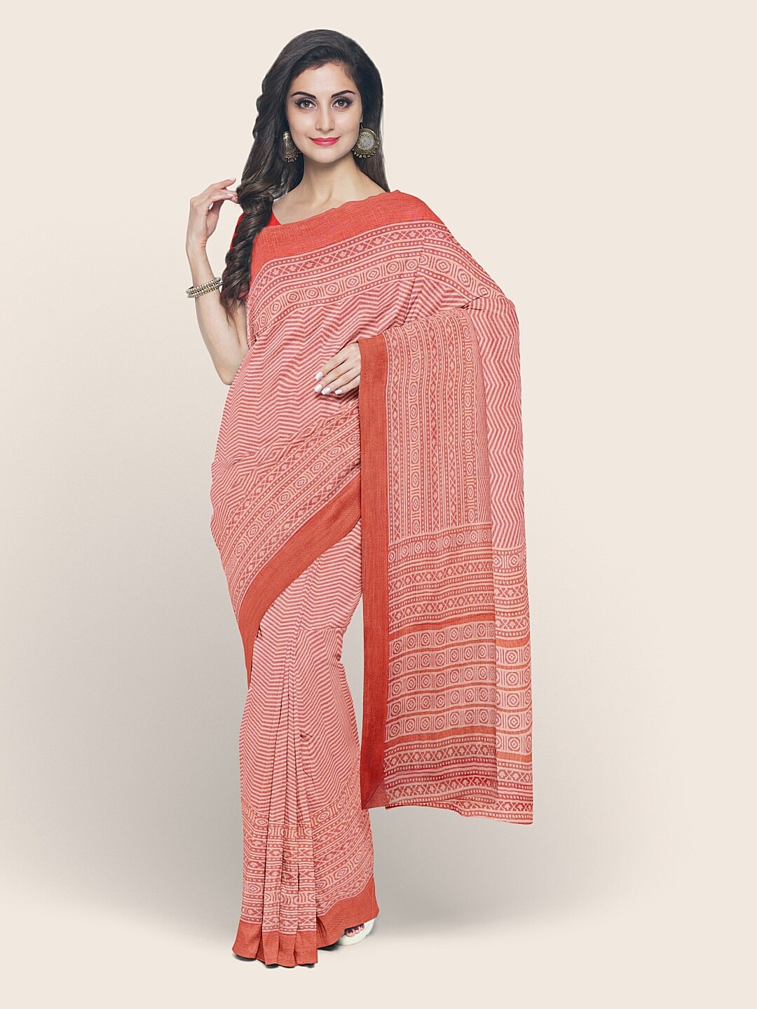 

Pothys Red & White Printed Saree