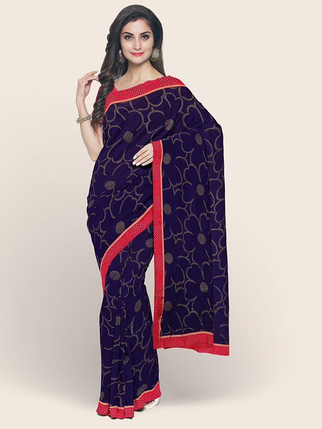 

Pothys Navy Blue & Red Floral Saree
