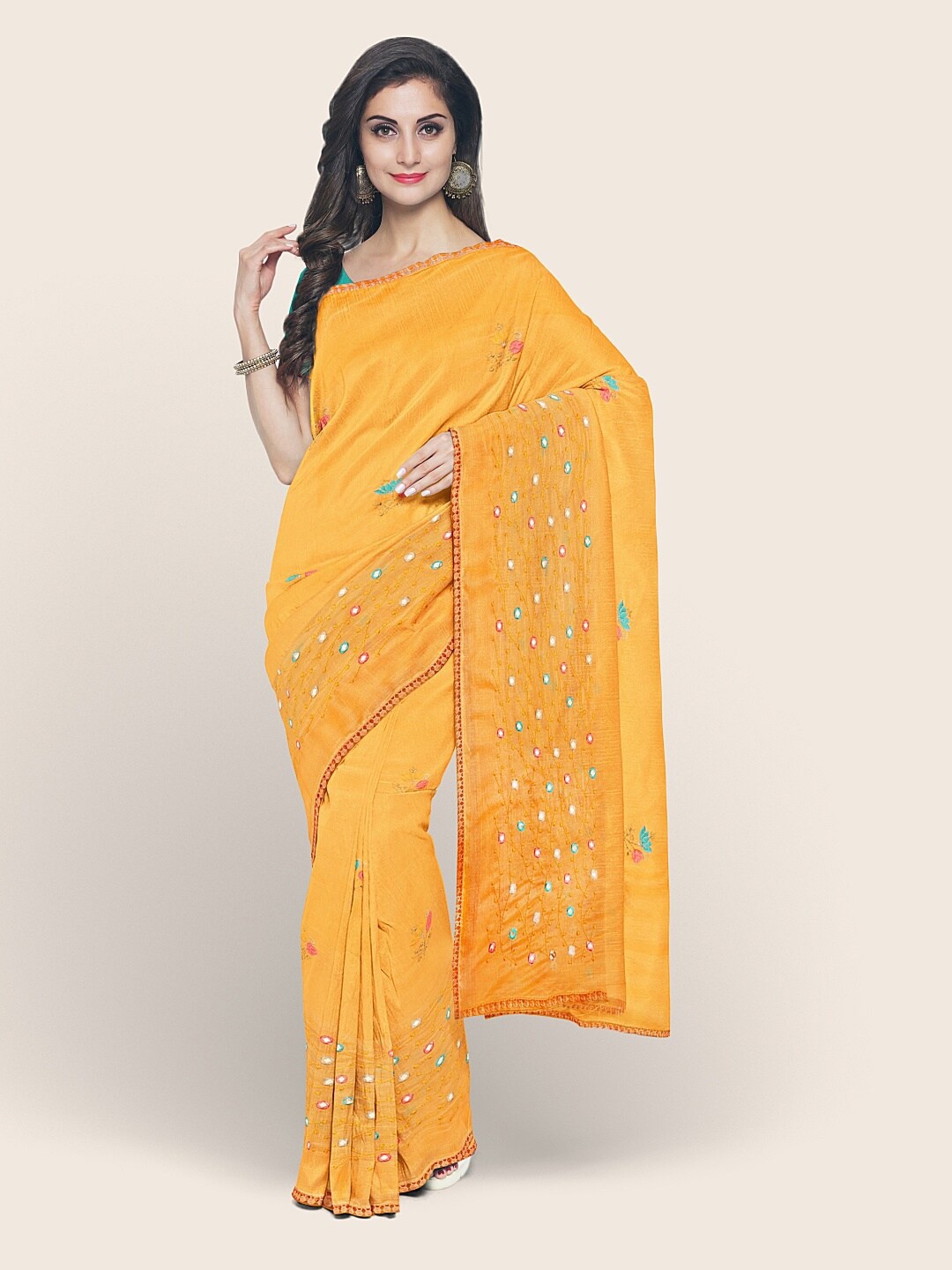 

Pothys Yellow & Pink Floral Saree