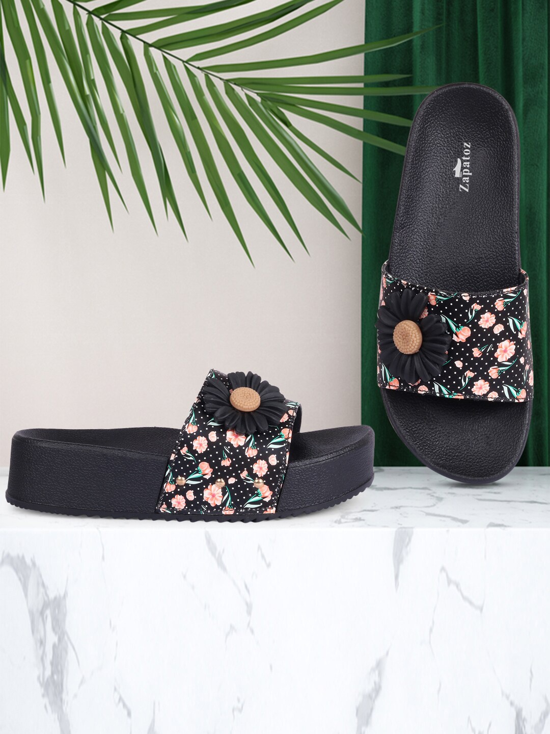 

ZAPATOZ Black Printed PU Comfort Heels