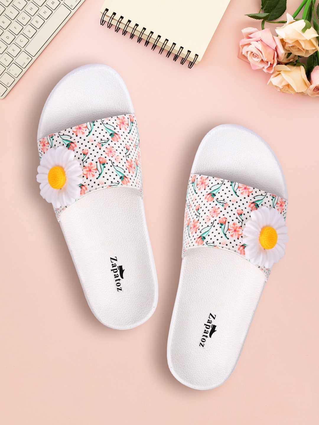 

ZAPATOZ White Printed PU Comfort Heels