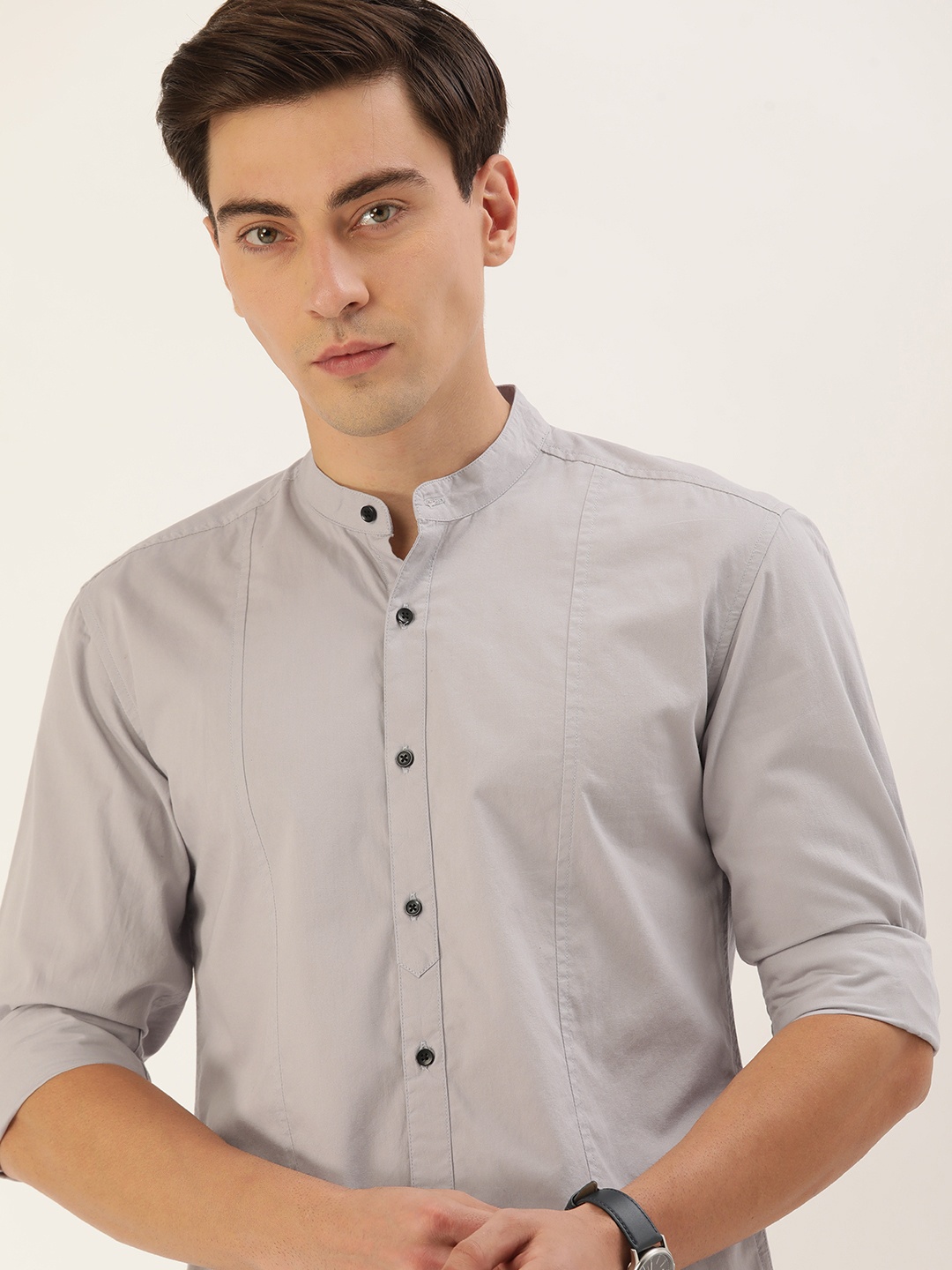 

IVOC Men Grey Solid Cotton Classic Slim Fit Casual Shirt