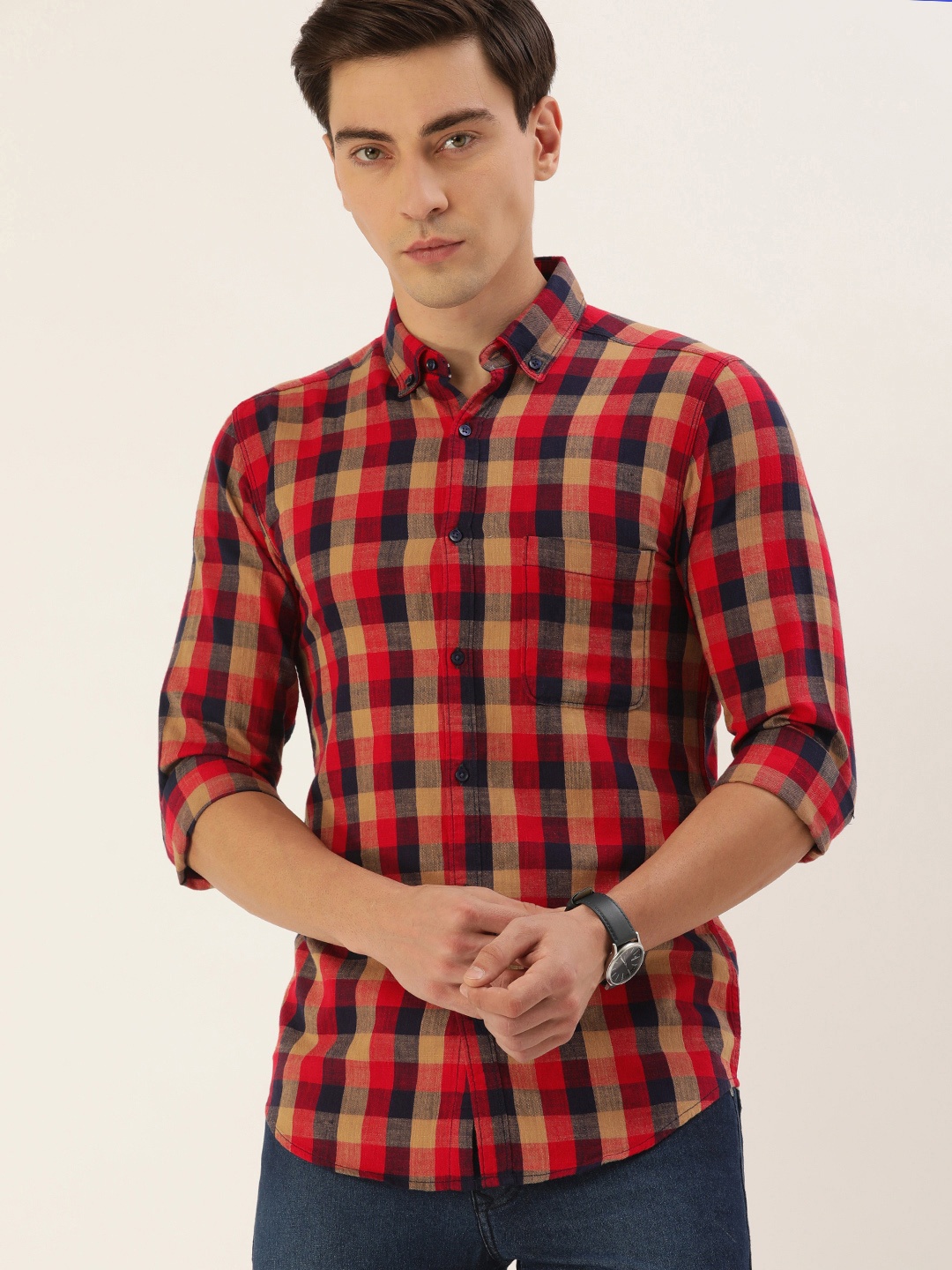 

IVOC Men Pink & Navy Blue Cotton Classic Buffalo Checks Checked Casual Shirt