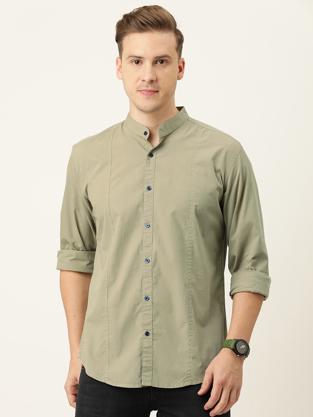 

IVOC Men Grey With A Tinge of Green Classic Slim Fit Printed Casual Shirt