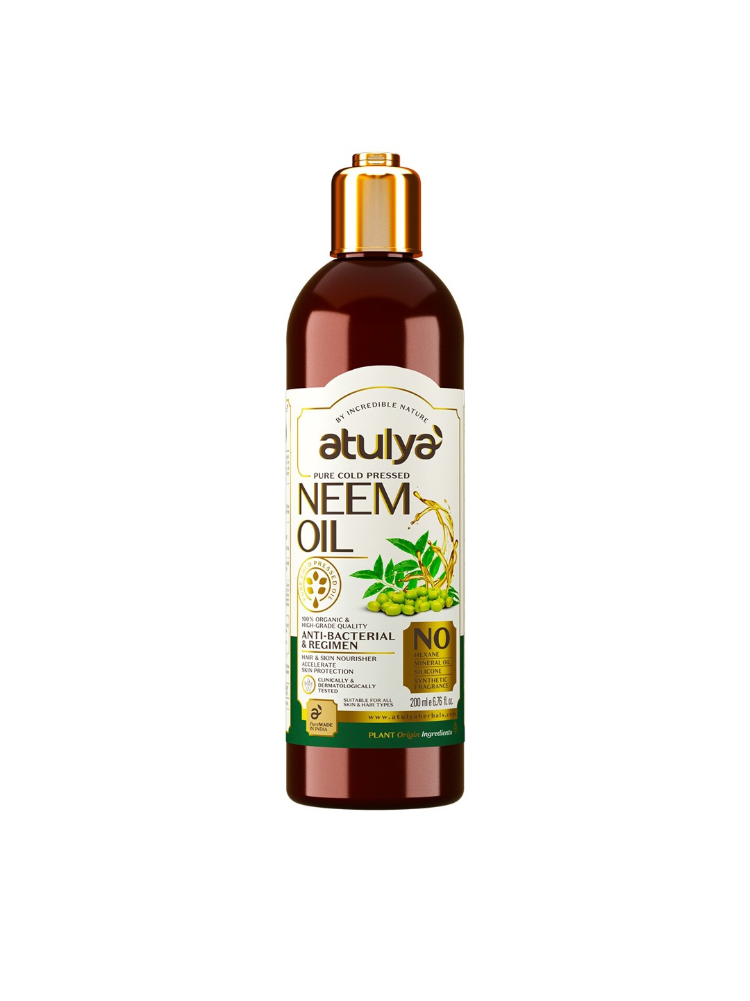 

Atulya Neem Anti-Bacterial Cold Pressed Oil - 200ml, Green