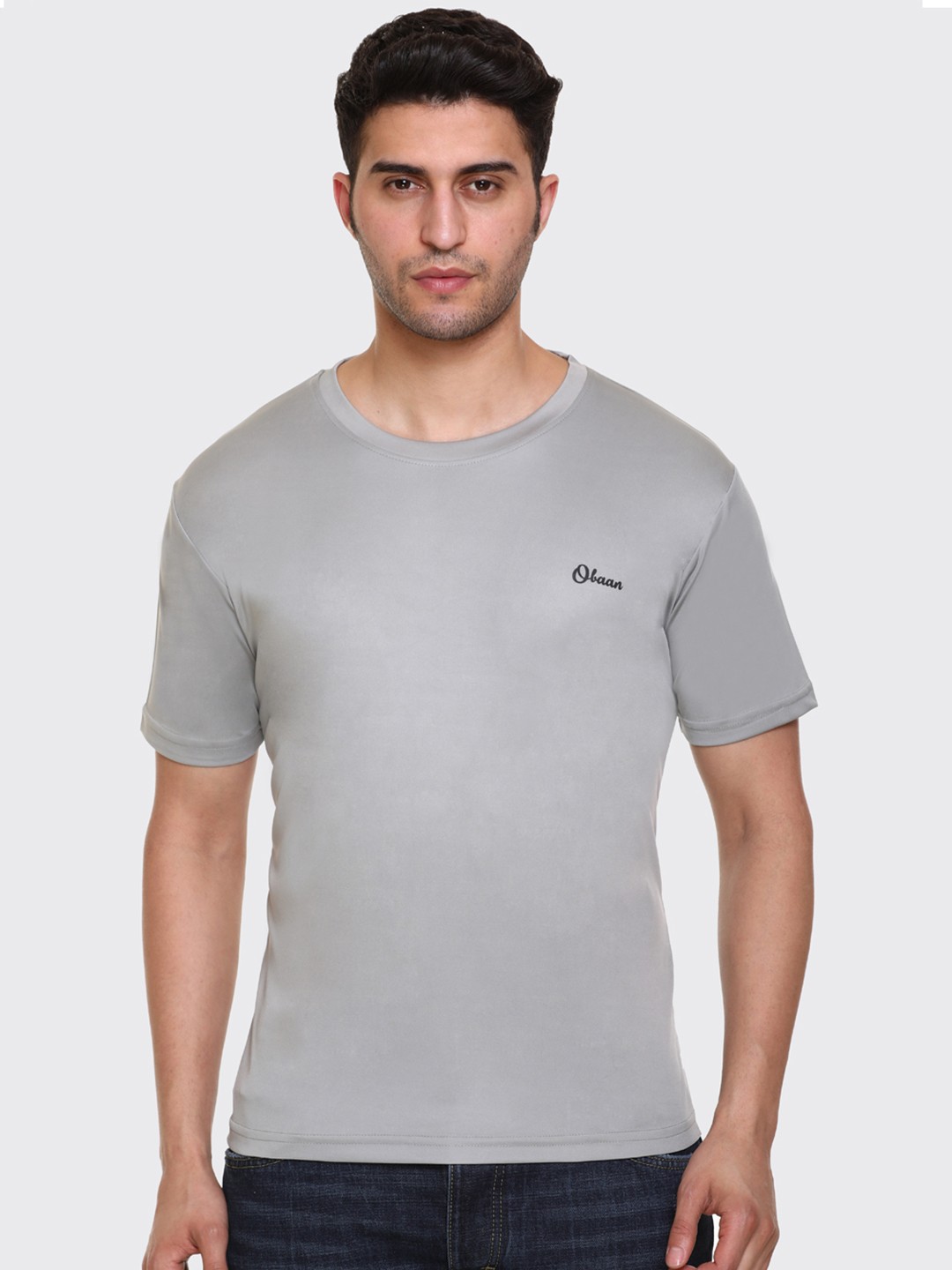 

Obaan Men Grey Dri-FIT Training or Gym T-shirt