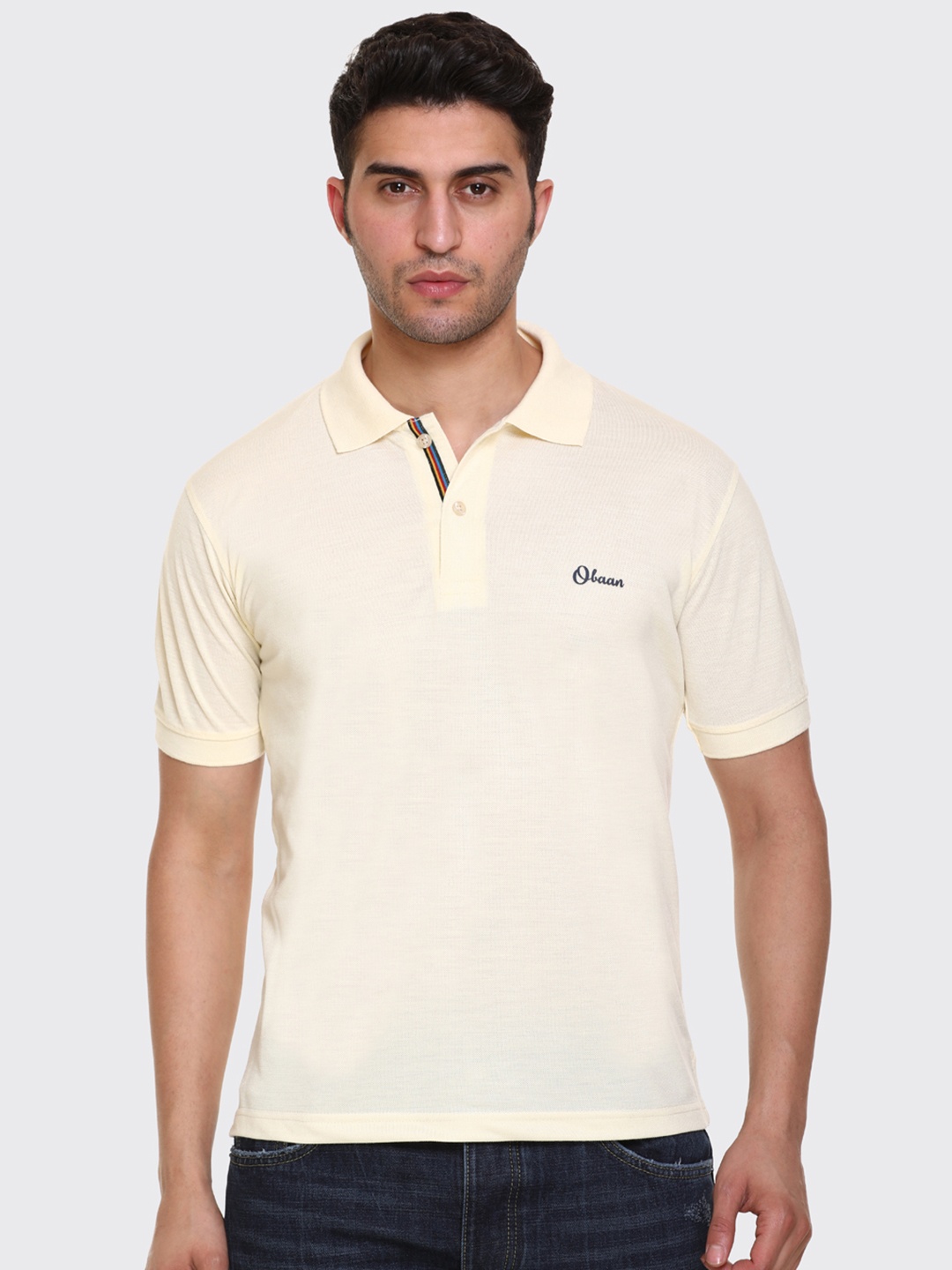 

Obaan Men Yellow Solid Cotton Polo Collar T-shirt