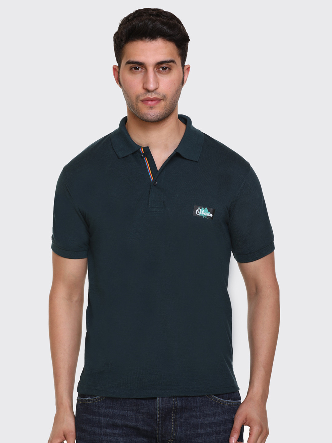 

Obaan Men Green Solid Polo Collar T-shirt