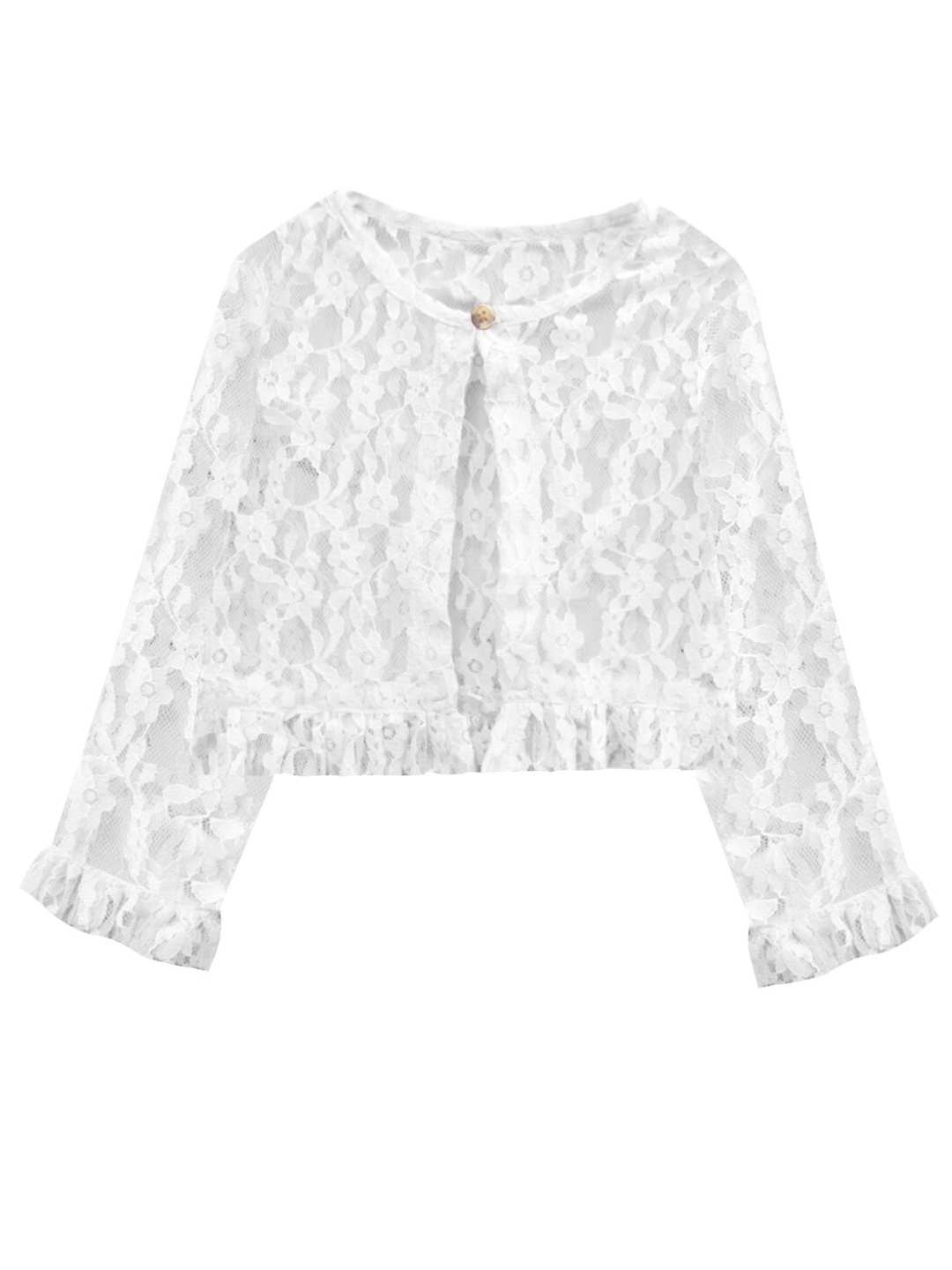 

A T U N Girls White Sheer Button Lace Shrug