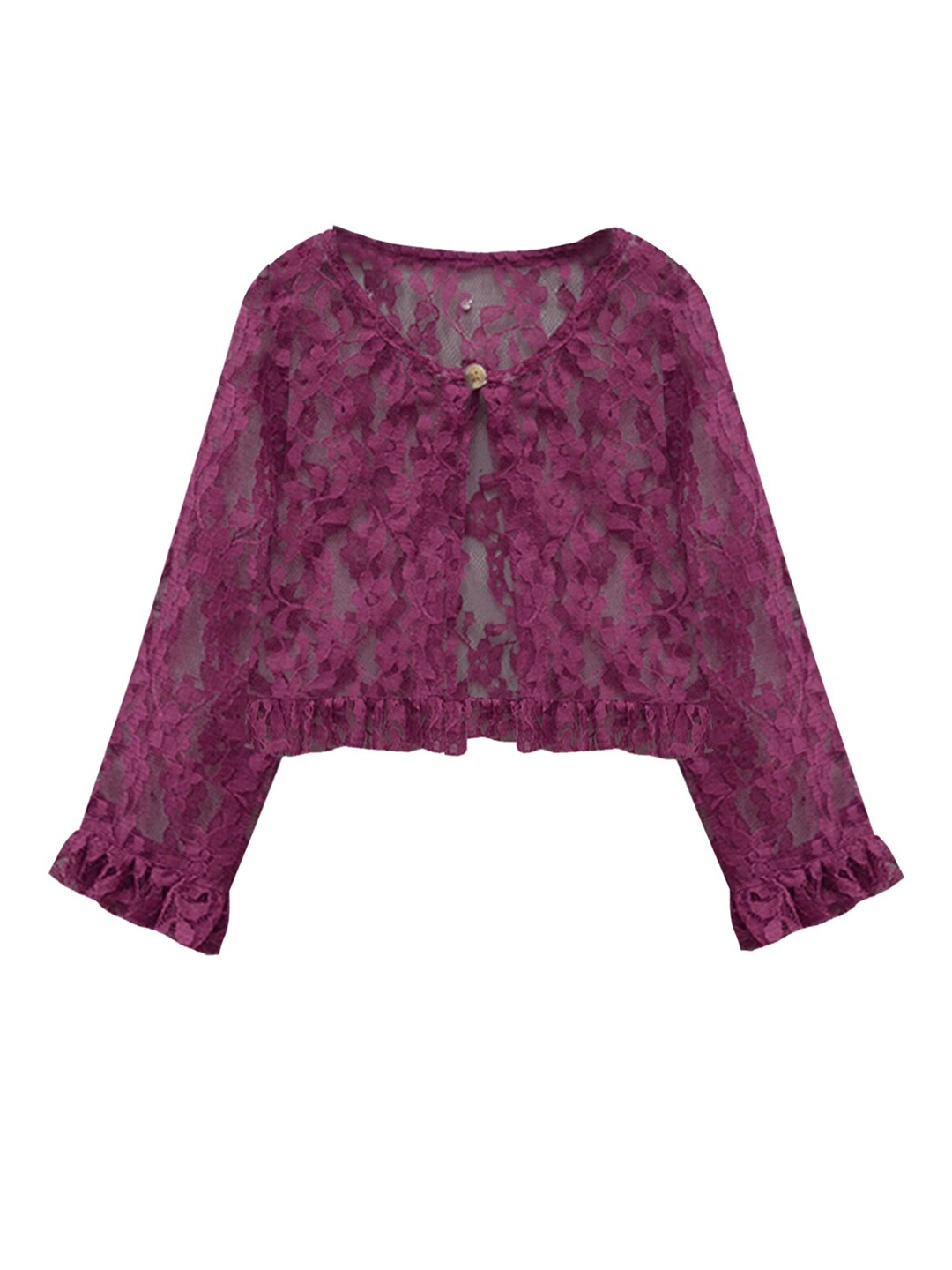 

A T U N Girls Burgundy Party Sheer Button Shrug