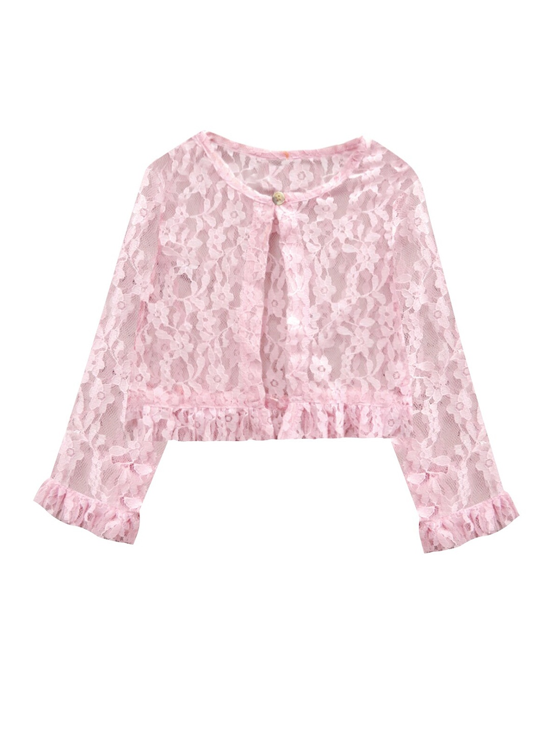 

A T U N Girls Pink Crop Lace Floral Shrug