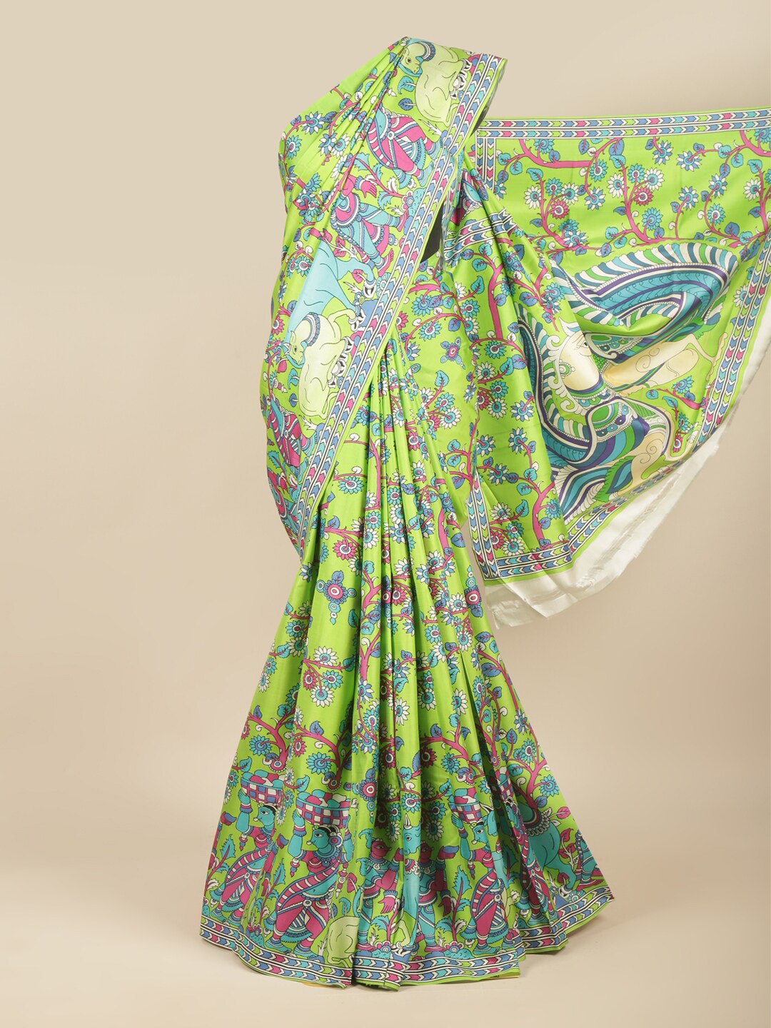 

Pothys Green & Blue Kalamkari Pure Silk Kanjeevaram Saree