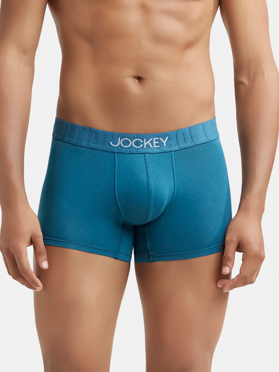 Jockey International Collection Men Teal Blue Coral Solid Pima Cotton Trunks IC32