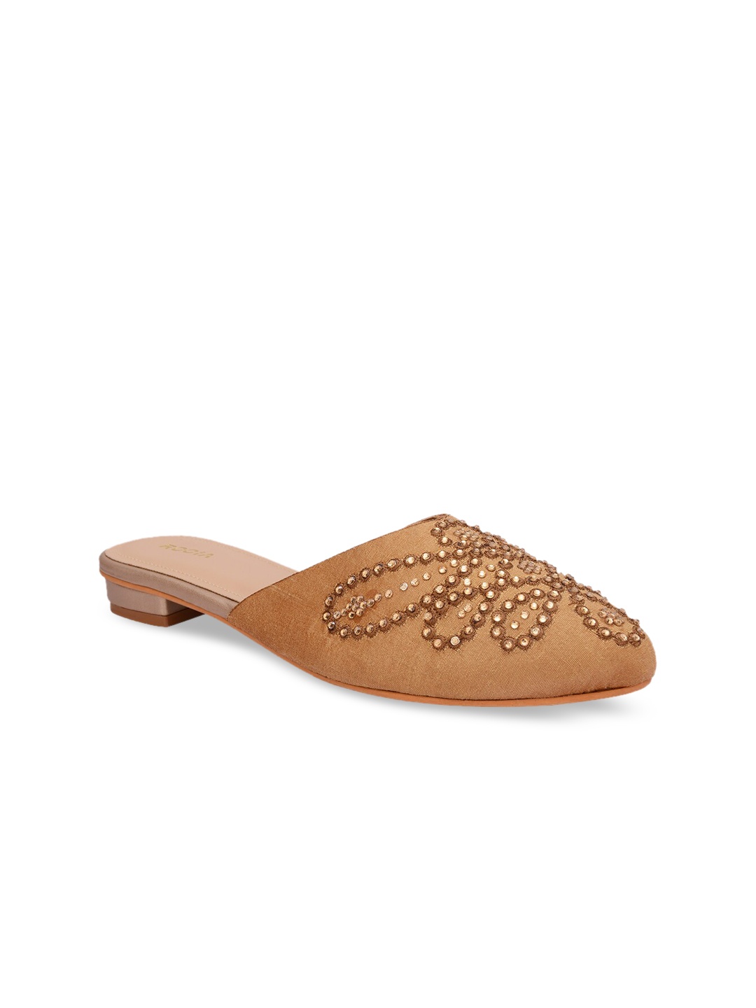

Rocia Women Gold-Toned Embellished Mules Flats