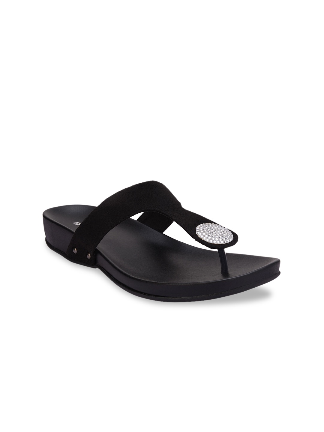 

Rocia Women Black Embellished T-Strap Flats