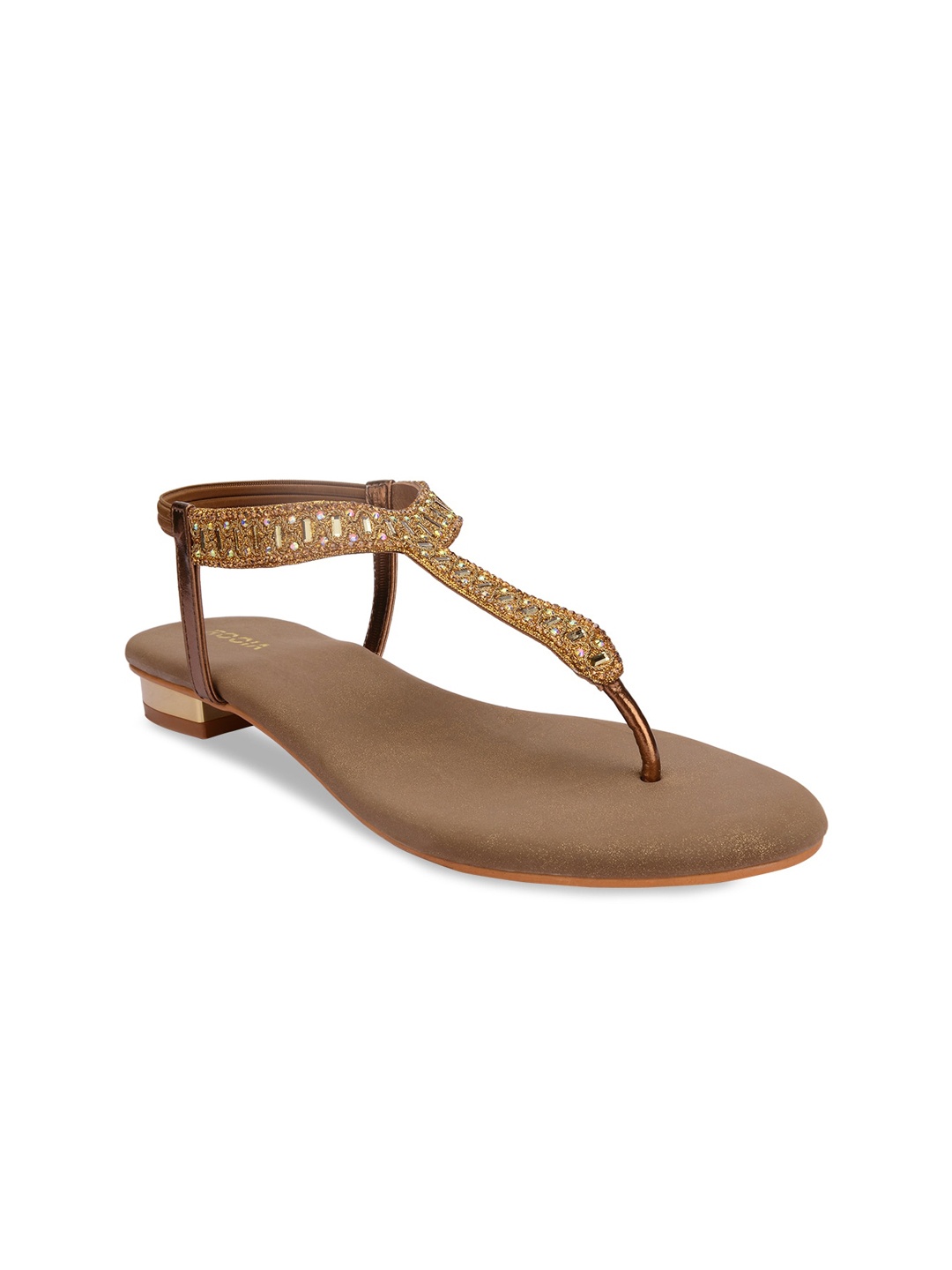 

Rocia Women Gold-Toned Embellished T-Strap Flats