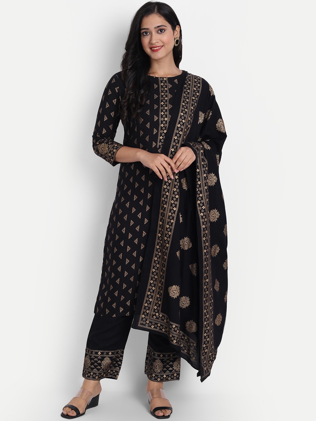 

JAIPURI BUNAAI Women Black Ethnic Motifs Printed Kurta with Trousers & With Dupatta