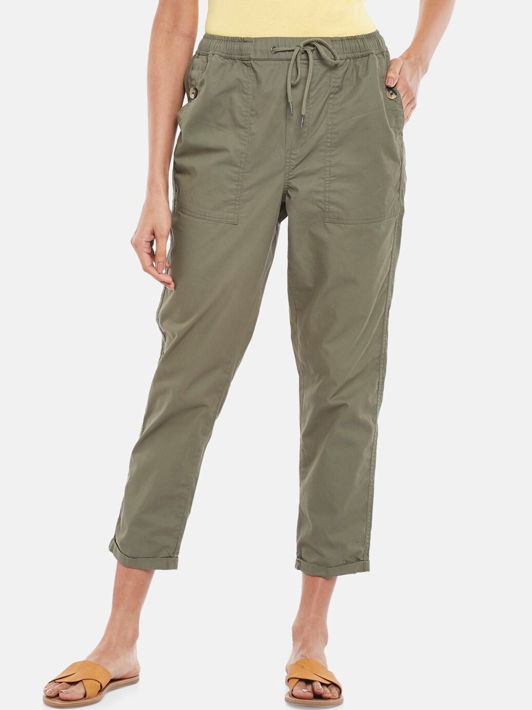 

Honey by Pantaloons Women Olive Green Cotton Trousers