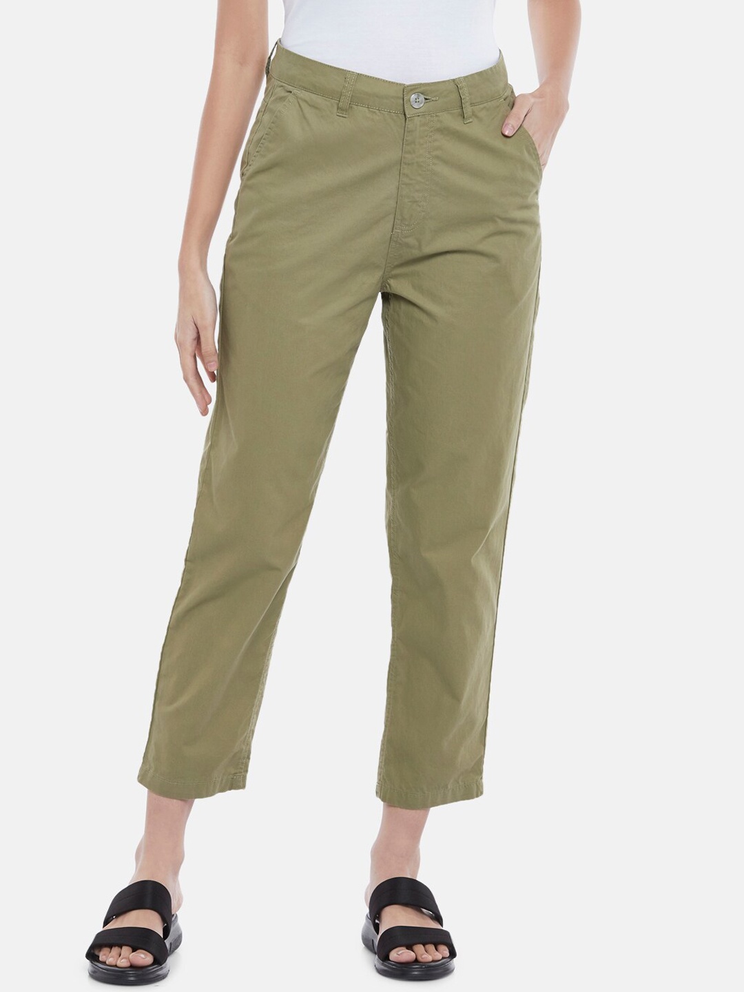 

Honey by Pantaloons Women Olive Green Regular Fit Pure Cotton Trousers