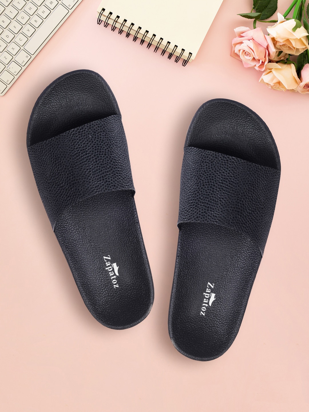 

ZAPATOZ Black Textured PU Comfort Heels