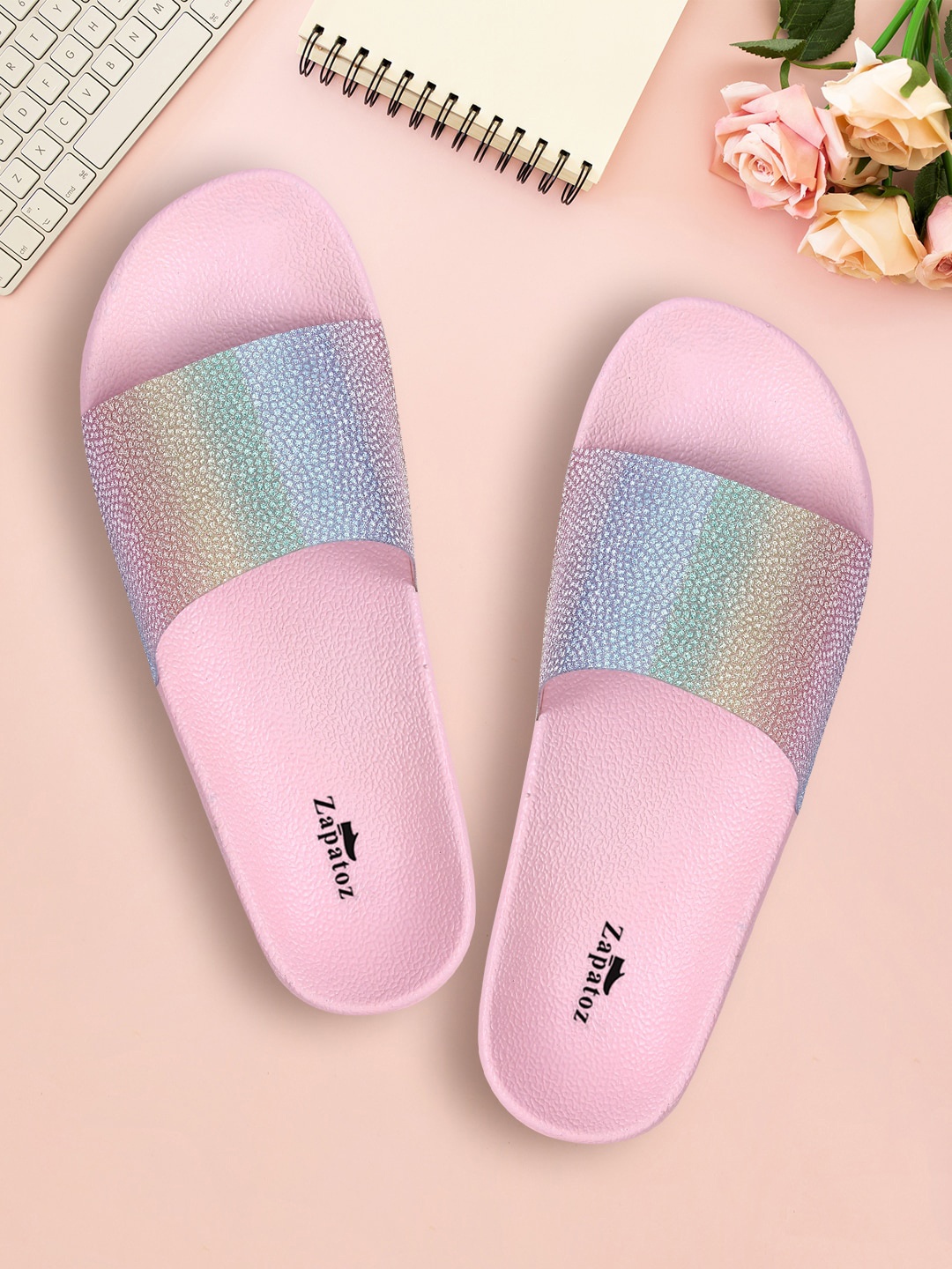 

ZAPATOZ Women Pink Textured Wedge Sandals