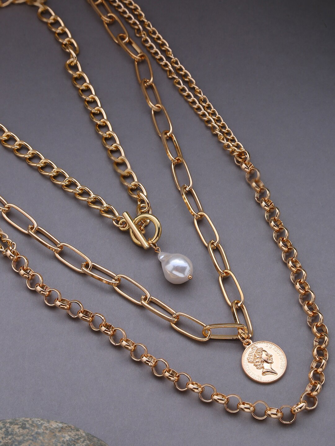 

SOHI Gold-Toned Gold-Plated Layered Chain