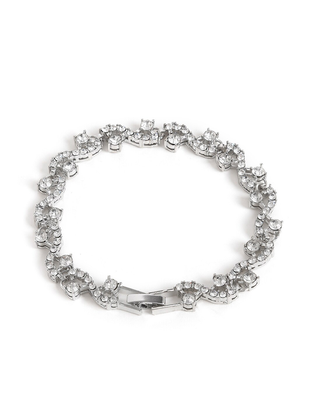 

SOHI Women Silver-Plated & White Crystals Detailed Link Bracelet